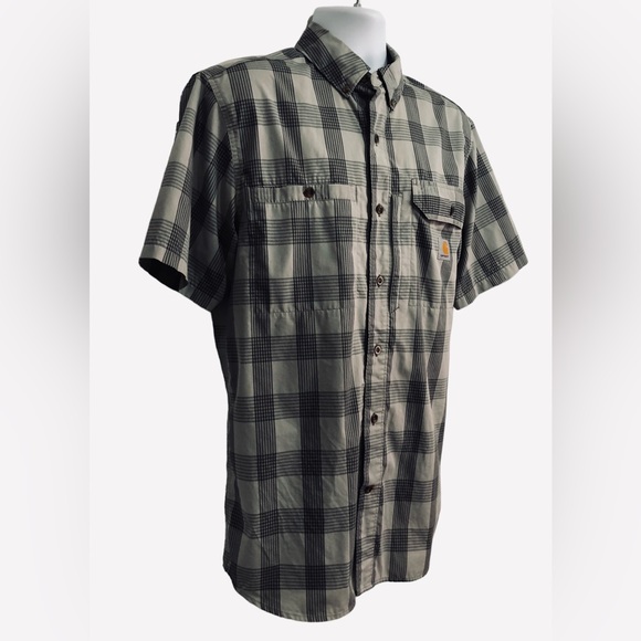 NWOT Carhartt Men's Force Ridgefield Plaid Short Sleeve Shirt Size M Gray Plaid - Picture 6 of 10